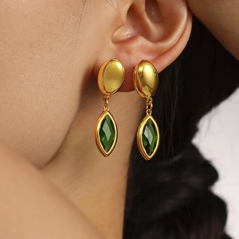 Boucles D'oreilles Pendantes En Verre Tchèque Marquise Vintage Acier Inoxydable Plaqué Or 18 Carats Pour Femmes