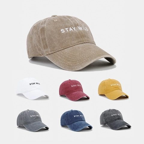 Casquette De Baseball En Coton Lavé Broderie Stay Wild Style Vintage Réglable Protection Solaire Pour Hommes Femmes