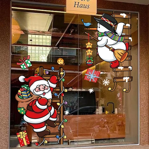 Christmas Window Stickers Static Cling PVC Santa Snowman Snowflakes Glass Door Decor Holiday Party Cartoon Removable