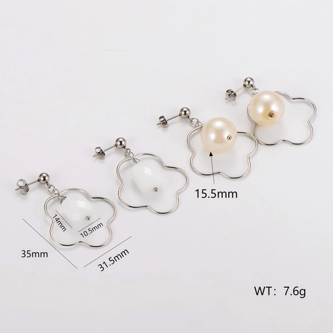 Pendientes Colgantes De Acero Inoxidable Con Flor Hueca Irregular Con Perla Artificial Y Piedra Joyería De Moda Para Mujeres