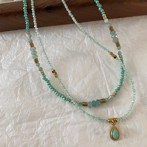 Collier De Perles En Pierre Naturelle D'Amazonite Avec Pendentif Goutte D'Eau Bijoux Bohèmes Faits À La Main Pour Femmes