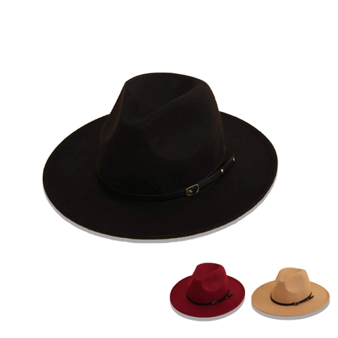 Cappello Fedora A Tesa Larga Feltro Di Lana Jazz Cap Con Fibbia Della Cintura Autunno Inverno Caldo Donna Uomo