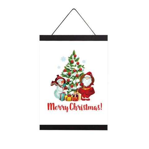 Christmas Magnetic Wooden Poster Hanger Frame Wall Art Canvas Scroll Snowman Santa Claus Holiday Decor For Home