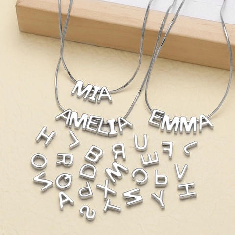 Minimalist Alphabet Initial Pendant Necklace Snake Chain Silver Tone Copper Metal Jewelry For Women DIY Fashion Accessory
