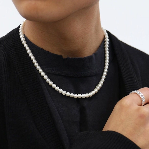 Elegant Faux Artificial Pearl Necklace Round White Bead Choker For Men Women Minimalist Fashion Versatile Jewelry Accessory