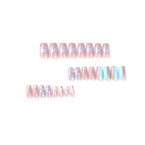 Unghie Finte Fiamma Bianca Cuore Malocchio Design Floreale Forma Bara Stile INS Dolce Manicure Per Donne