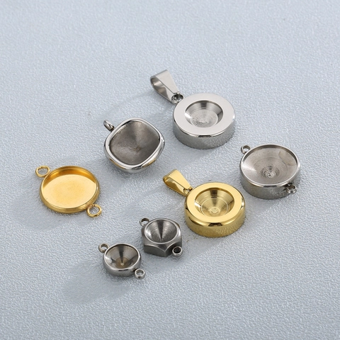 Stainless Steel Pendant Base Tray DIY Geometric Bezel Trays For Birthstone Setting Jewelry Making Findings