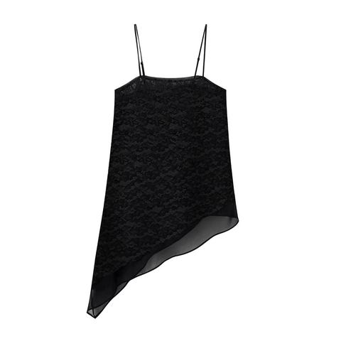 Canotta Sexy In Pizzo Da Donna Spalline Sottili Orlo Asimmetrico Top Senza Maniche Chiffon Patchwork Clubwear