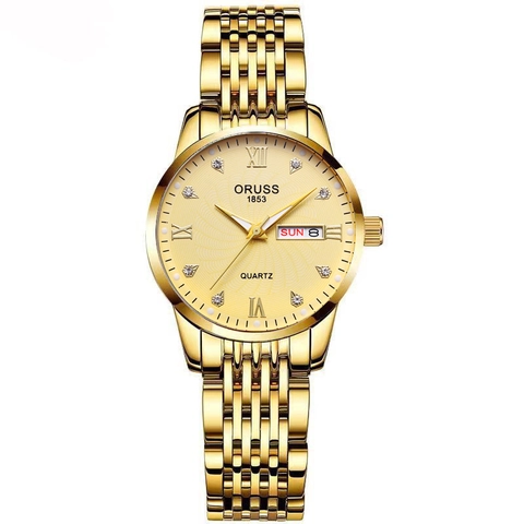 Damen Mode Quarzuhr Wasserdicht Leuchtend Doppelkalender Strass Zifferblatt Luxus Lässig Legierung Metall Armbanduhr