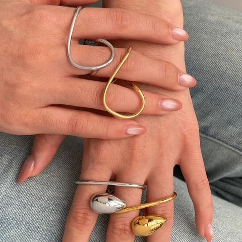 Minimalist Irregular Line Cross Double Finger Rings 316 Stainless Steel Geometric Abstract Wave Design For Women