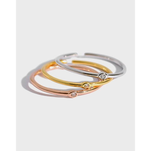 925 Sterling Zilveren Verstelbare Open Ring Minimalistisch Zirkoon Geometrische Dunne Band Vingerjuwelen Vrouwen