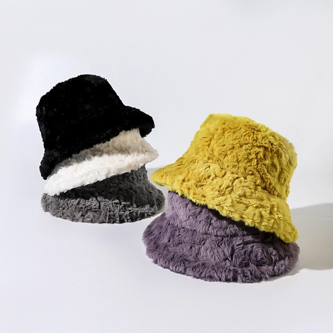 Bob en Peluche de Couleur Unie pour Femme Imitation Fourrure de Lapin Chaud Épaissi Chapeau d'Hiver Coupe-vent