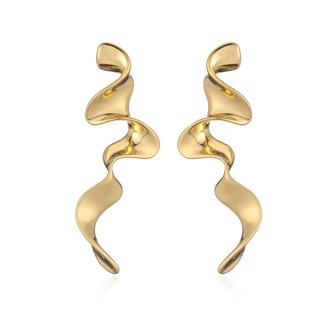 Mode Onregelmatige Golf Geometrische Koperen Oorbellen Voor Vrouwen Minimalistische Gedraaide Vergulde Hangoorbellen Sieraden