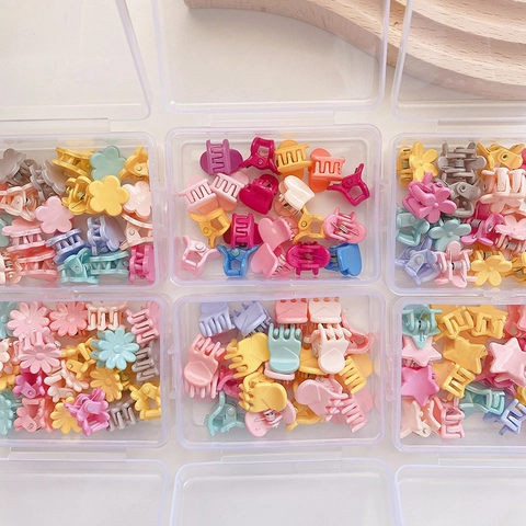 Mini Hair Claw Clips Colorful Plastic Candy Color Cute Small Hairpins Hair Accessories For Kids Girls Flower Star Crown
