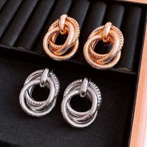 Interlocking Knot Ohrringe Mit 925 Sterling Silver Earring Post Mehrere Kreise Texturierte Polierte Geometrische Schmuck Damen