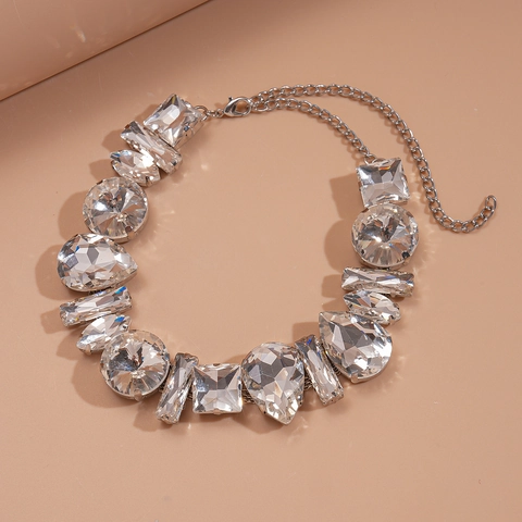 Collar Choker Geométrico De Diamantes De Imitación Mujeres Lujo Aleación Brillante Gota De Agua Cuadrado Colgante Joyas Fiesta