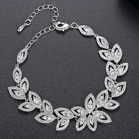 Blumen Blatt Armband AAA Zirkonia Kupfer Verstellbare Verlängerung Für Hochzeit Braut Abendessen Party Schmuck Damen