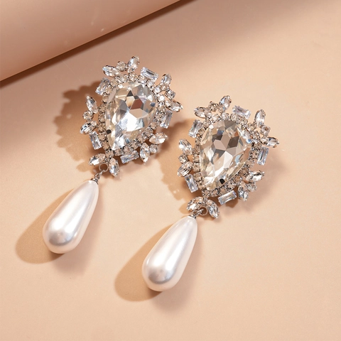 Orecchini Pendenti A Goccia Con Perno In Argento Sterling 925 Strass Di Lusso Imitazione Perla Artificial Oversize Per Donna