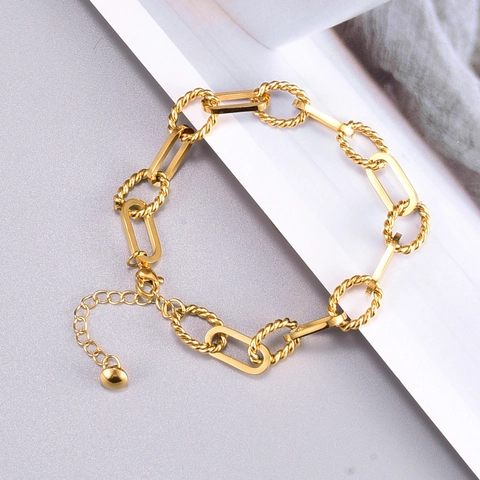Pulsera Tobillera De Cadena Gruesa Minimalista Punk Acero De Titanio Chapado En Oro 18K Eslabón De Cuerda Geométrico Para Mujer