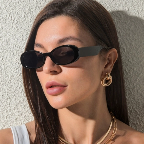 Vintage Ovale Sonnenbrille Damen UV400 Schutz PC Rahmen Breite Bügel Retro Fashion Y2K Brillen Sonnenbrille