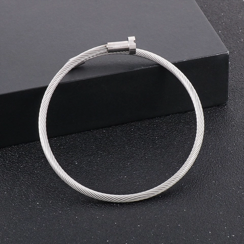 Nail Bangle Stainless Steel Twisted Wire Rope Cable Bracelet Industrial Minimalist Punk Open Cuff Jewelry For Men Women