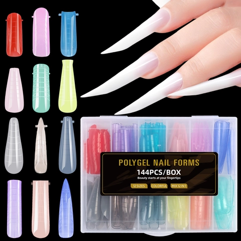 Polygel Nagelvormen Dubbele Verlenging Vorm Met Schaalverdeling Kleurrijk Transparant Flexibel Voor Doe Het Zelf Manicure Professionals