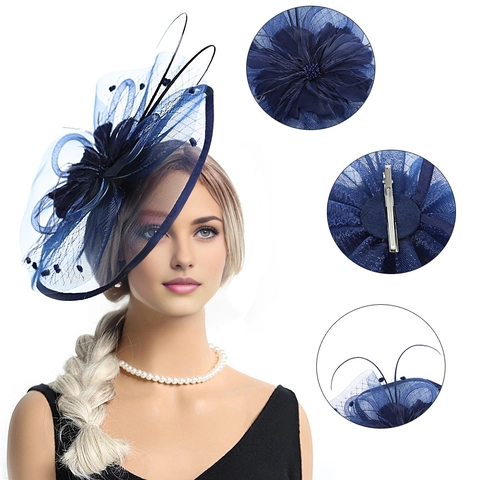Cappello Fascinator Vintage Rete Piuma Fiore Sposa Matrimonio Festa Cocktail Copricapo Retro Elegante Per Donna