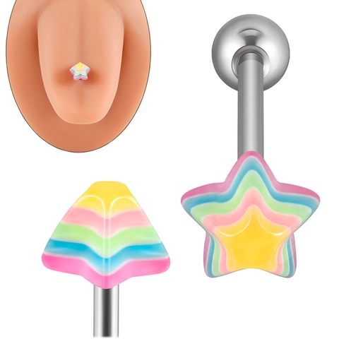 Star Tongue Ring Rainbow Resin Stainless Steel Barbell Body Piercing Jewelry Fashion Punk Unisex