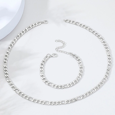 Collana E Bracciale Catena Figaro Acciaio Inossidabile Lucido Minimalista Gioielli Moda Hip Hop Per Uomo Donna