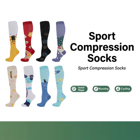 Nylon Athletic Compression Socks Knee High Sports Stockings Breathable For Running Cycling Cartoon Pattern