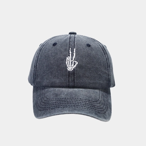 Casquette De Baseball En Coton Lavé Rétro Broderie Main De Squelette Peace Distressed Hip Hop Chapeau Ajustable Unisexe