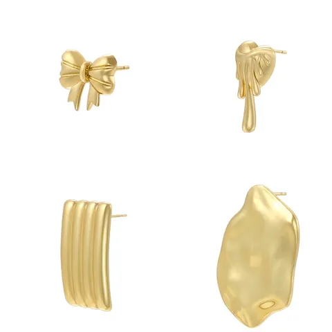Vintage Brass Stud Earrings Gold Silver Plated Geometric Bow Heart Irregular Liquid Metal Fashion For Women Accessory