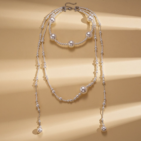 Barok Imitatie Kunstparel Multi Layer Lange Trui Ketting Halsketting Retro Elegante Hoogwaardige Sieraden Voor Vrouwen