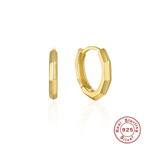 925 Sterling Silver Faceted Geometric Hoop Earrings For Women Minimalist Small Huggie Earrings Gold Silver Plated Fashion Jewelry