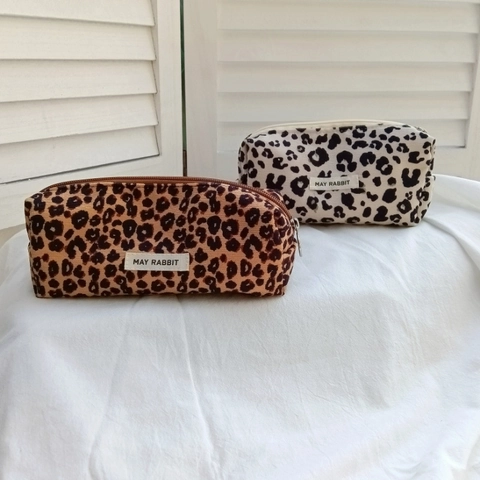 Astuccio In Velluto A Coste Con Stampa Leopardata Borsa Portaoggetti Per Cancelleria Di Grande Capacità Pochette Per Cosmetici Portatile Per Studenti
