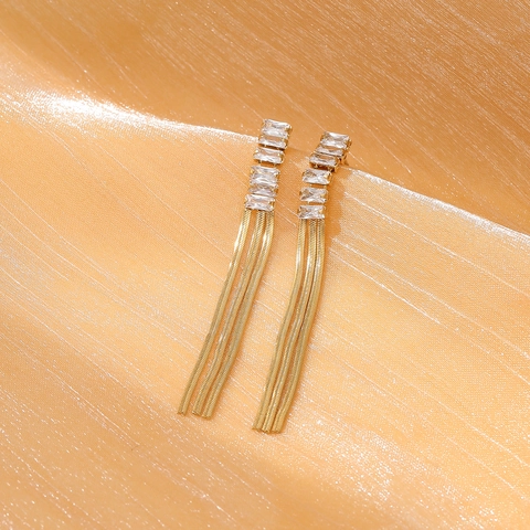 Orecchini Pendenti Lunghi con Nappa in Acciaio Inossidabile per Donna Lusso con Strass Intarsiati Gioielli per Feste
