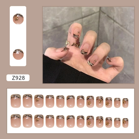 French Leopard Press On Nails Künstliche Falsche Nägel Mit Strasssteinen Glänzender Glitzer ABS Kunststoff Für Frauen