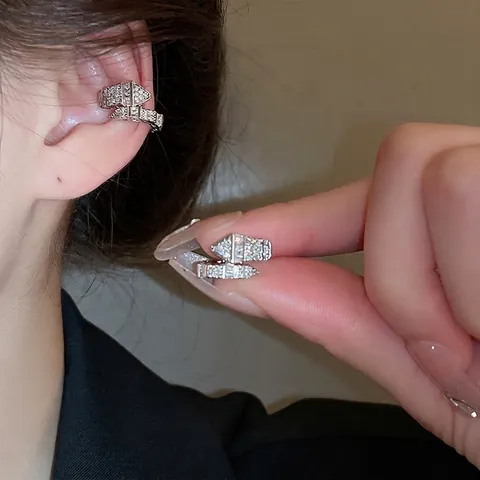 Serpentine C-Vormige Ear Cuff Koper Zirconia Zonder Piercing Wrap Around Geometrische Chic Luxe Sieraden Voor Dames
