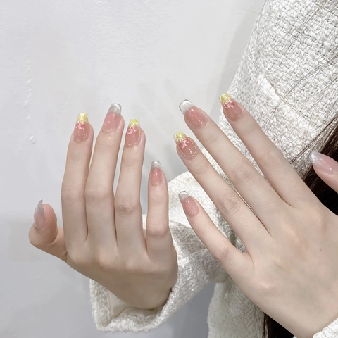 Handgefertigte Künstliche Nägel Zum Aufdrücken Rosa Blush Tulpe Blume Katzenauge Design Kurze Sargform Damen Profi Nagelkunst Set