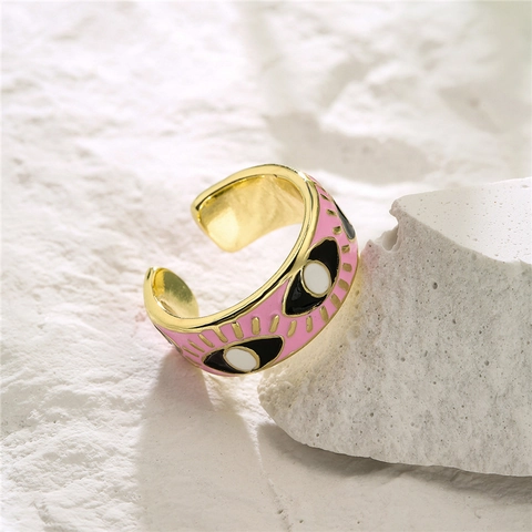 Evil Eye Enamel Open Ring Copper 18K Gold Plated Geometric Adjustable Band Jewelry For Women Bohemian Style