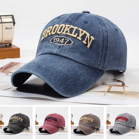 Cappello Da Baseball In Cotone Lavato Vintage Ricamo Brooklyn 1947 Berretto Da Sole Regolabile Per Uomo Donna Streetwear