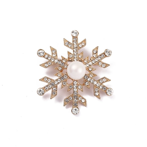 Snowflake Brooch Alloy Rhinestone Sparkling Faux Artificial Pearl Pin Christmas Winter Accessories For Women Wedding Party
