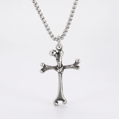 Pendente Croce Di Ossa In Acciaio Inossidabile Gothic Punk Hip Hop Gioielli Retrò Per Uomini Stile Streetwear