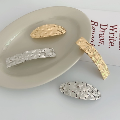 Gehamerde Metalen Haarclips Geometrische Vierkante Ovale Haarspeld Minimalistische Legering Goud Zilver Mode Accessoires Dames