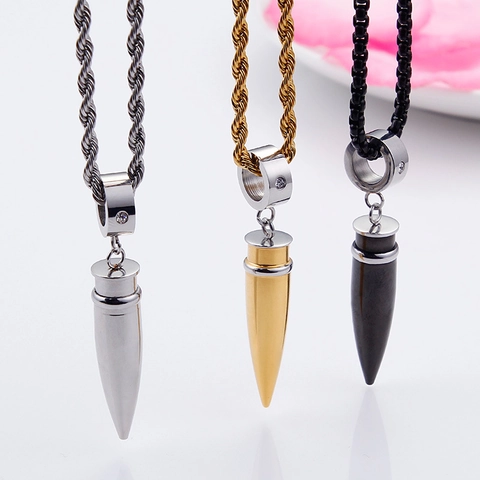 Collar Con Colgante De Bala Acero Inoxidable 316L Con Circonita Estilo Hip Hop Punk Joyería Para Hombre