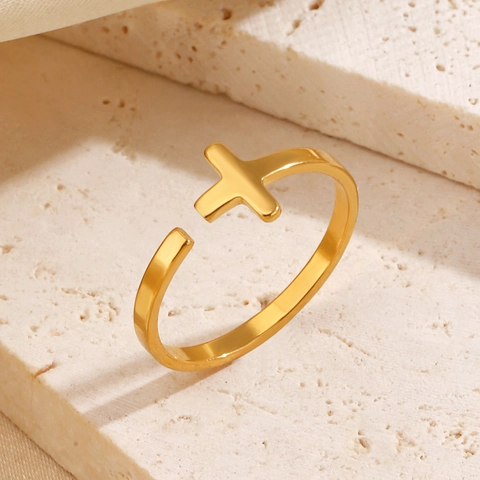 Anello Aperto Croce Minimalista Acciaio Inossidabile Regolabile Gioielli Da Dito Per Donne Moda Stile Religioso Colore Oro Argento