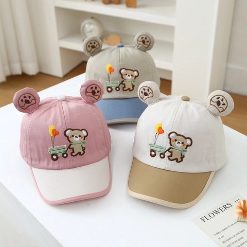 Cappellino Da Baseball Per Bambini Cotone Traspirante Cappello Da Sole Con Orecchie Di Orso Ricamo Cartone Animato