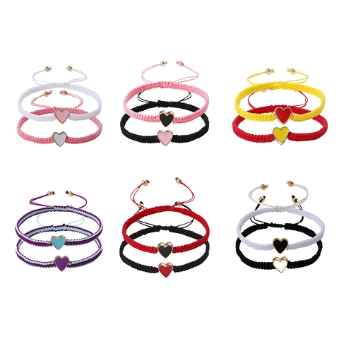 Handgefertigte Geflochtene Seil Armbänder Herz Legierung Emaille Anhänger Verstellbar Pärchen Freundschaft Surfer Schmuck Geschenk