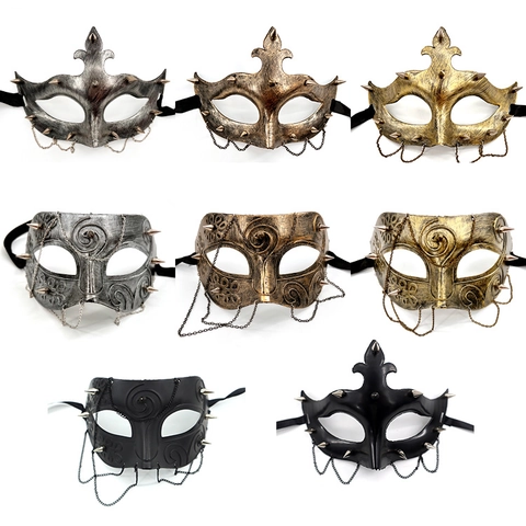 Steampunk Halbmaske Mit Metallstacheln Und Ketten Für Halloween Maskerade Retro Punk Prinz Kunststoff Cosplay Requisiten