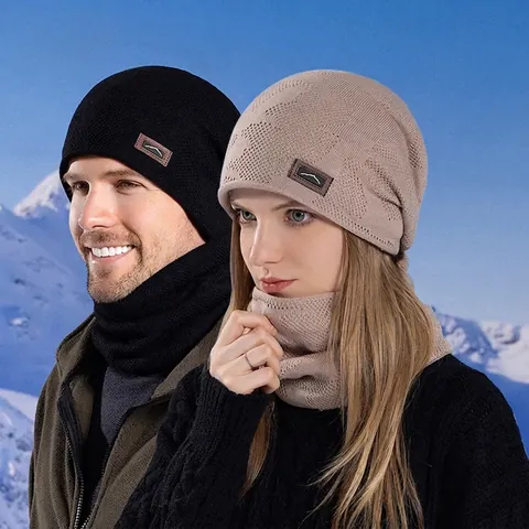 Cappello E Sciarpa In Maglia Calda Invernale Foderati In Pile Spessi Antivento Sport All'aperto Casual Uomo Donna